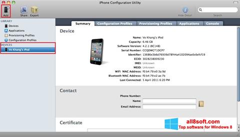 Captura de pantalla iPhone Configuration Utility para Windows 8