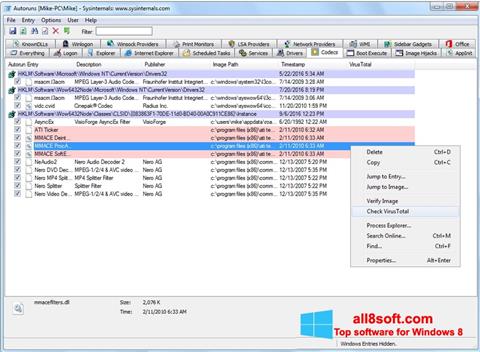 Captura de pantalla AutoRuns para Windows 8