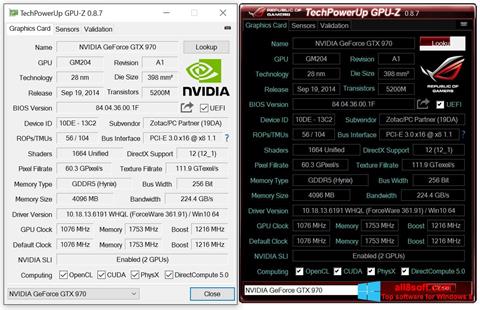 Captura de pantalla GPU-Z para Windows 8