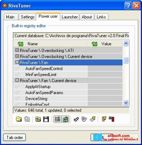 Captura de pantalla RivaTuner para Windows 8