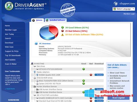 Captura de pantalla DriverAgent para Windows 8