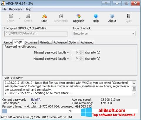 Captura de pantalla Advanced Archive Password Recovery para Windows 8