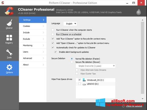 Captura de pantalla CCleaner para Windows 8