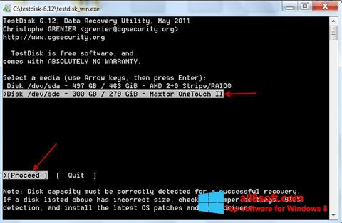 Captura de pantalla TestDisk para Windows 8