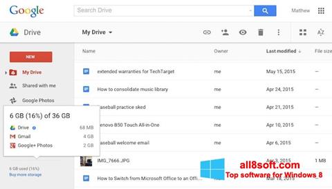 Captura de pantalla Google Drive para Windows 8