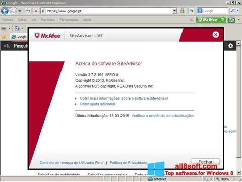 Captura de pantalla McAfee SiteAdvisor para Windows 8
