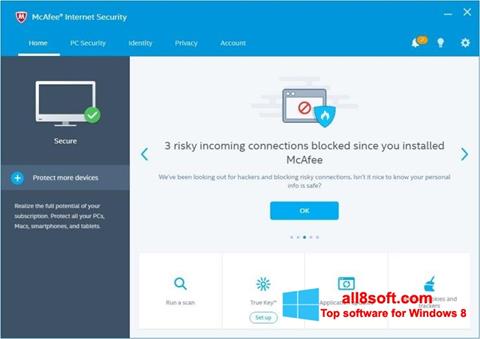 Captura de pantalla McAfee Internet Security para Windows 8
