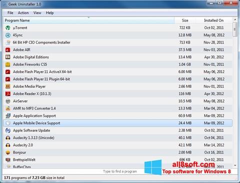 Captura de pantalla Geek Uninstaller para Windows 8