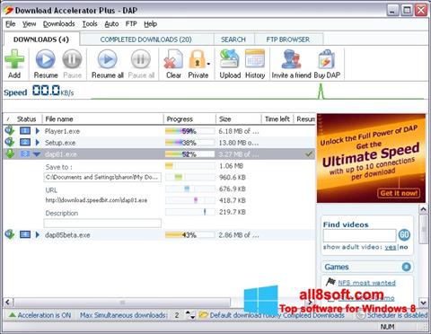 Captura de pantalla Download Accelerator Plus para Windows 8