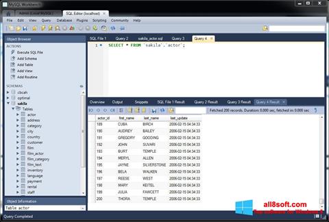 Captura de pantalla MySQL Workbench para Windows 8