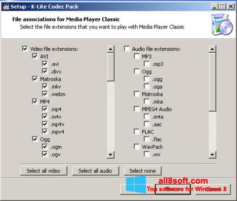 Captura de pantalla K-Lite Codec Pack para Windows 8