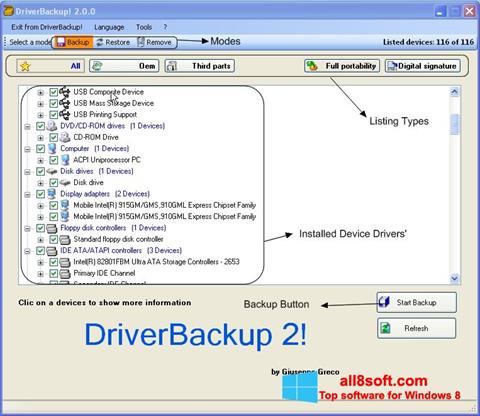 Captura de pantalla Driver Backup para Windows 8