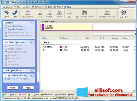 Captura de pantalla EASEUS Partition Master para Windows 8